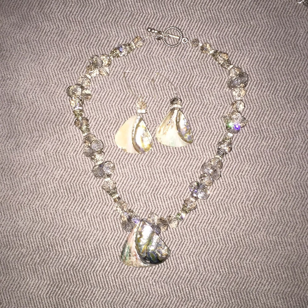 Abalone shell necklace with matching earrings